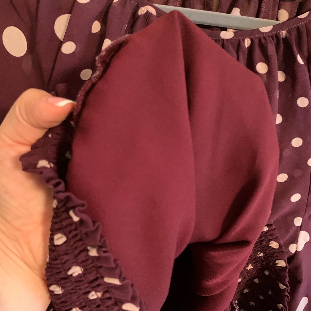 Melanie Lyne polkadot burgundy blouse - Picture 5 of 8